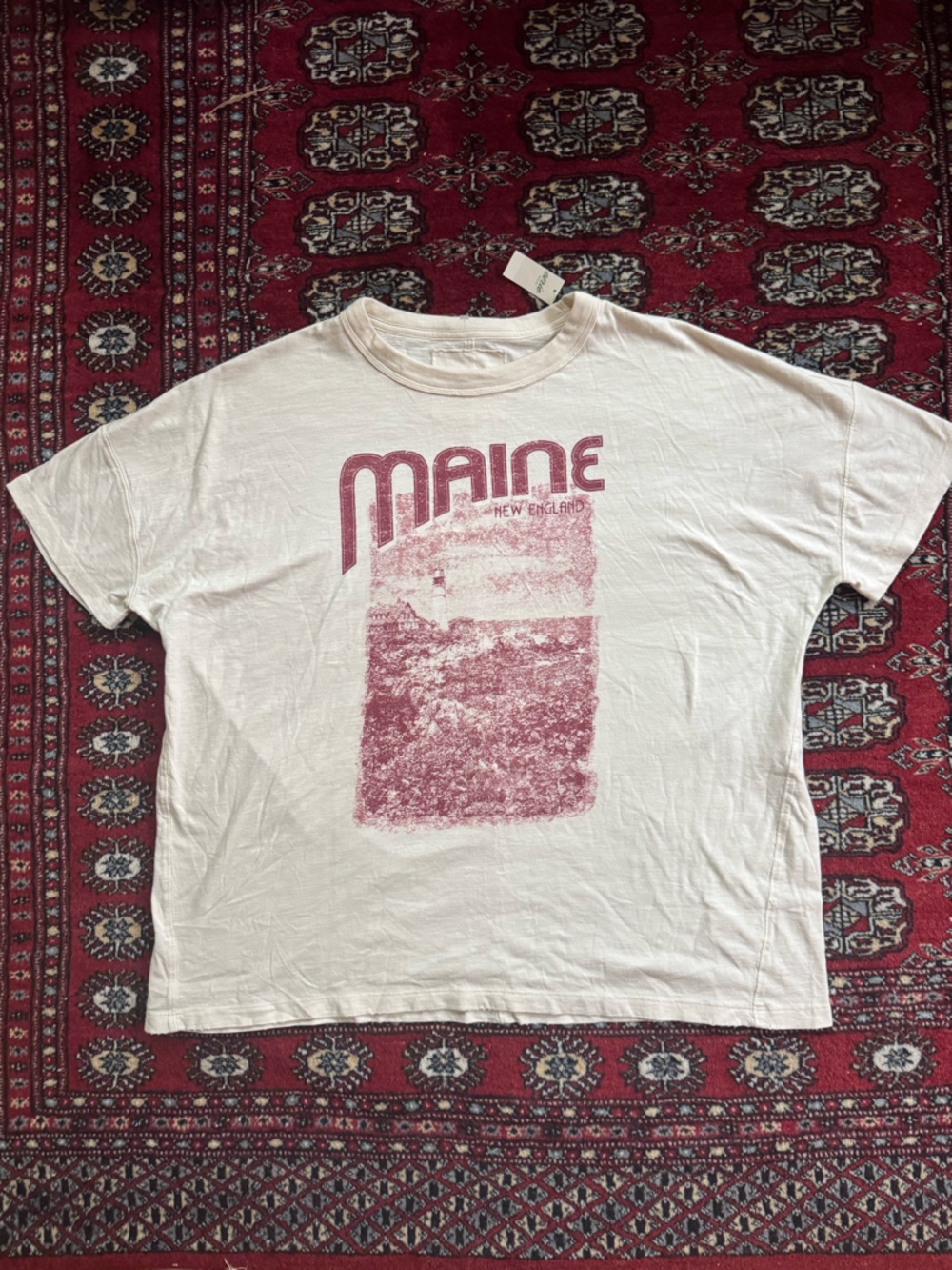 NWT Aerie Maine Oversized Boyfriend T-Shirt - Cream with Dusty Rose Print Med - Picture 5 of 11